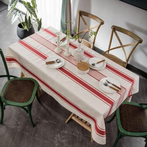 Retro Thick Stripe Table Cloth For Home Decoration Kitchen Dining Linen Tablecloth Rectangular Dustproof Christmas Table Cover