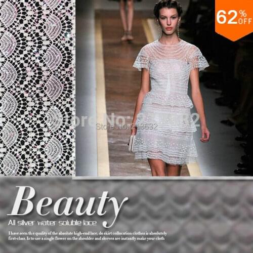 PQYY60 All the silver light of water soluble polyester filament fabric lace heavy stereo flower fan sequins embroidery cloth