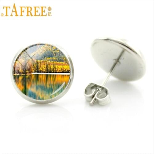 TAFREE Blue Sky and White Clouds stud Earrings Jiuzhaigou Valley Scenic landscape earring simple romantic for women jewelry JZ06
