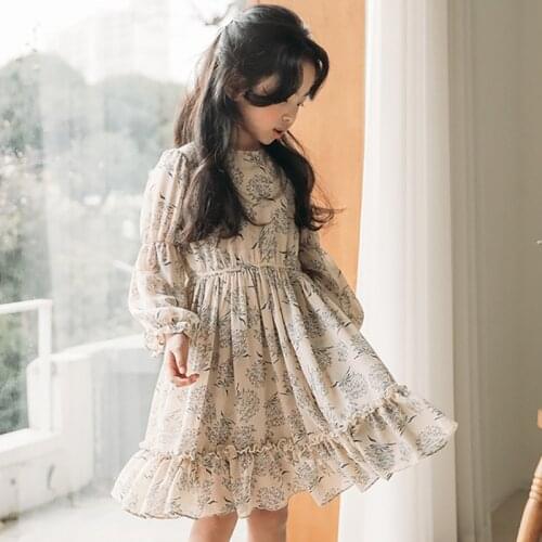 Chiffon floral pattern dresses for girls 12 10 11 14 6 years High Quality children dresses 8 year long sleeve clothes girl dress