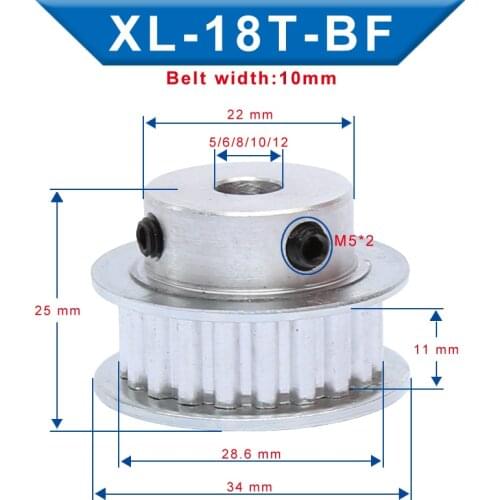 XL 18T Timing Pulley Bore 5/6/8/10/12 mm Teeth Pitch 5.08 mm Aluminum Pulley Wheel Teeth Width 11 mm For 10 mm XL Timing Belt