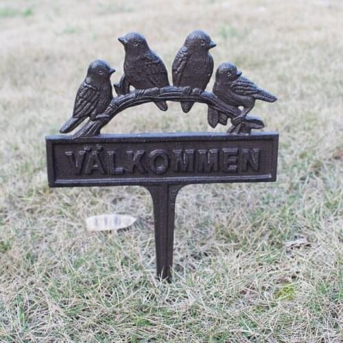 Vintage Four Birds On Cast Iron Grass Insert Sign Plaques Home Garden Yard Lawn Decor Cat Dog Rooster Plug-in Welcome Home Sign
