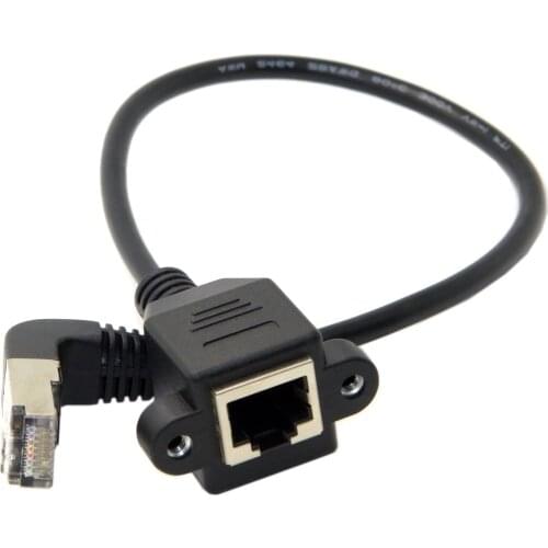UP angled 90 Degree STP UTP CAT 5E MALE TO FEMALE Panel bracket Ethernet network extension cable 30 CM