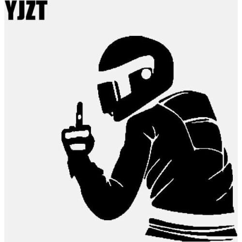 YJZT 12.5CM*14.7CM Motorcyclist Middle Finger Vinyl Decal Car Sticker Decor Black/Silver C3-1972