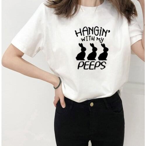 HANGiN' with My PEEPS Printed Summer T Shirt Women O-neck Cotton Short Sleeve Funny Tshirt Women Top Loose Tee Shirt Femme