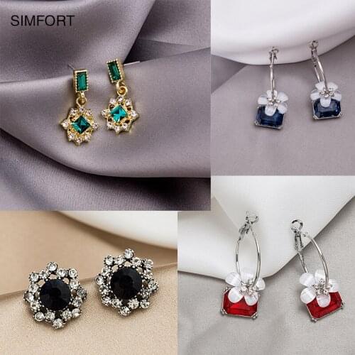 Womens 925Silver Pin Earrings Gem Light Luxury 1 Pair Korean Retro Fashion Personality Simple Alloy Decoration Jewelry Gift
