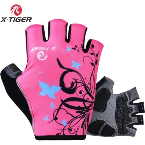 X-Tiger Women Shockproof Sports Gloves Cycling Gloves Breathable Washable Half Finger Riding Motorcycle MTB Bicycle Bike Gloves
