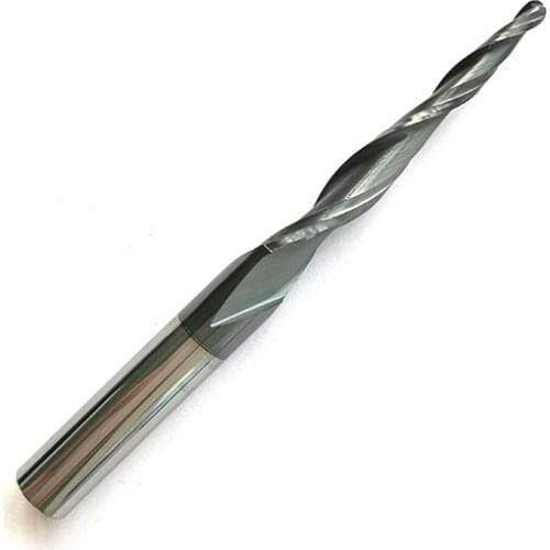1pc HRC55 R1.5*D8*45*85L*2F Tungsten solid carbide Coated Tapered Ball Nose End Mills taper and cone endmills