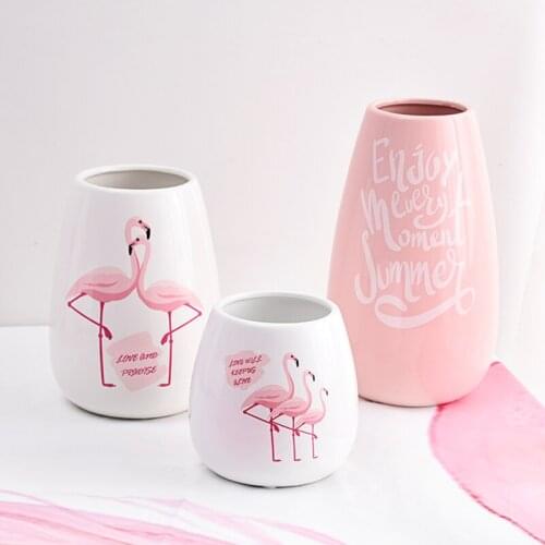 1pc Modern Ceramic Vase Flamingo Flower Vase Porcelain Hydroponic Container Home Wedding Decor Centerpiece (S/M/L)