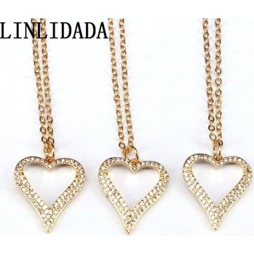10Pcs Micro Pave CZ Hollow Heart Shaped Gold Color Pendant Necklace Fashion Jewelry Womens Zirconia For Wedding Party Gif