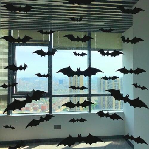 12pcs Halloween 3D Black Bat Wall Stickers Halloween PVC Decorative Wall Stickers Halloween Festival Decoration