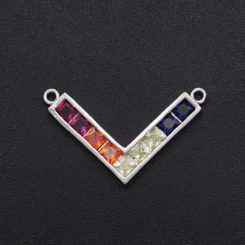 20x27mm 100% CZ Zircon DIY Jewelry V Shape Connectors Charm Wholesale Factory Sale OEM Order Accepted Bracelet Making Connector