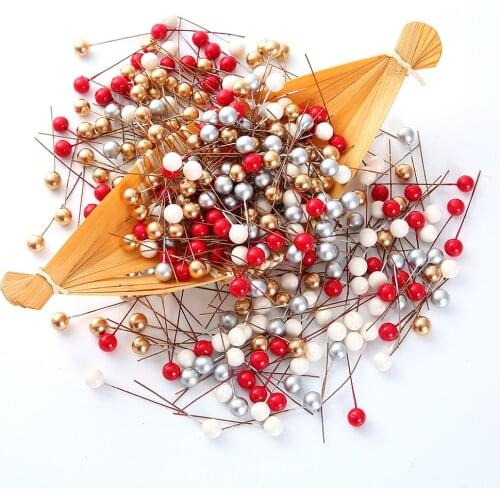 50pcs/lot small berries cherry pearlescent mini plastic Artificial flower pearl stamens wedding DIY gift boxes decorated wreaths