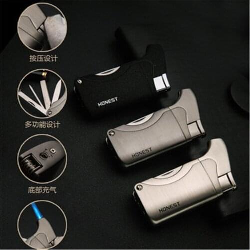 HONEST Creative Metal Portable with Pipe Tool Multifunctional Cigar Windproof Lighter Cigarette Accessories Men Gift
