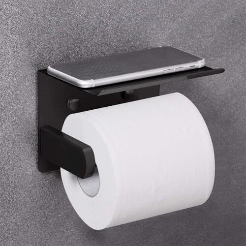 Toilet Paper Holder with Phone Shelf SUS 304 Stainless Steel Wall Mounted Toilet Paper Roll Holder - Rustproof and Bathroom Wash