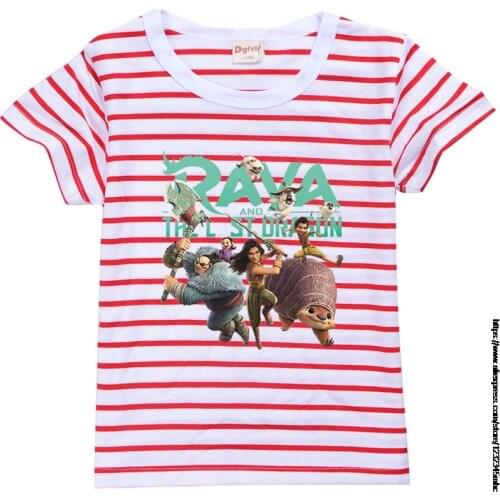 Raya and The Last Dragon Children T-shirts For Girls Short-sleeve Tops Boys Tee Shirts Striped Teenager Outerwear Baby Shirts
