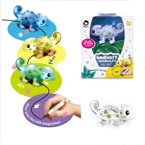 EBORUI 613 Kids Magic Inductive Chameleon Model Toy with 5 Changeable Colors + 5 Different Sound +Black Pen Magic Toy for Kids