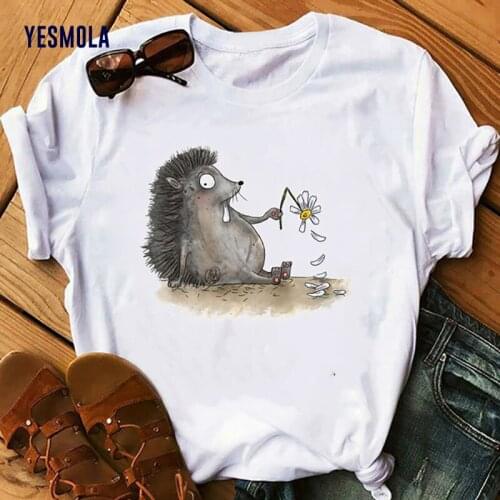 YESMOLA Women Oversized T Shirt Hedgehog with Dandelion Spring Summer Tee Shirt Easy Matching Women Crewneck Tshirt Female