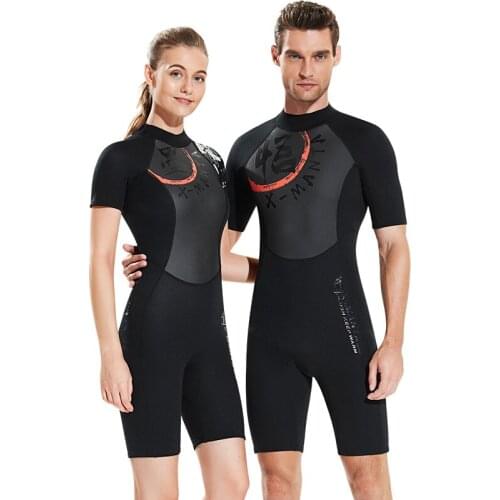 New Men Women 3mm Short Sleeve Wetsuit Neoprene+Shark Skin Patchwork One-piece Swimming Scuba Diving Bathing Suit Wet Suit