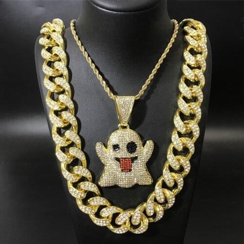 Hip Hop Men Gold Color Ice Out Cuban Crystal Miami Cuban Chain Gold Men Necklace Hip Hop Jewerly For Men