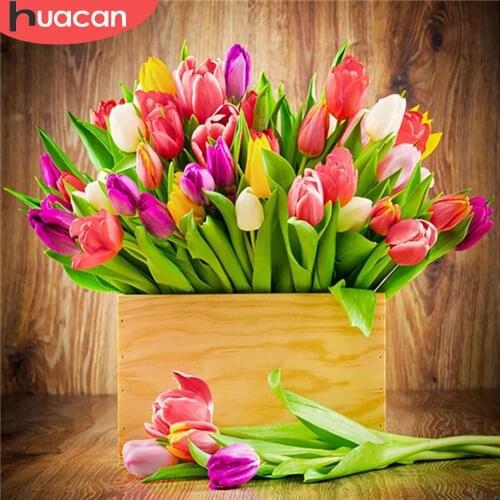 HUACAN 5D DIY Full Square Diamond Painting Tulip Rhinestone Kit Sale Diamond Embroidery Flower Handicraft Home Decoration