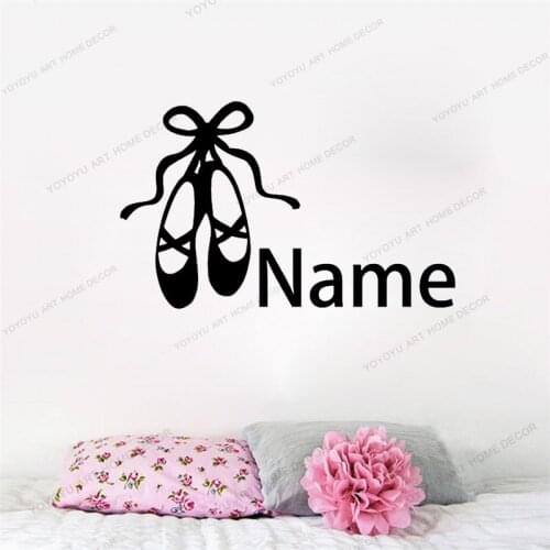 Personalised Name Ballet Shoes Art Wallpapaer Mural Custom Name Ballerina Vinyl Wall Sticker Dance Room Girl Bedroom Decor rb453