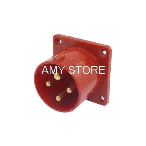 IP44 32A 3P+E IEC309-2 Industrial Panel Mount Plug Connector Red w Washer