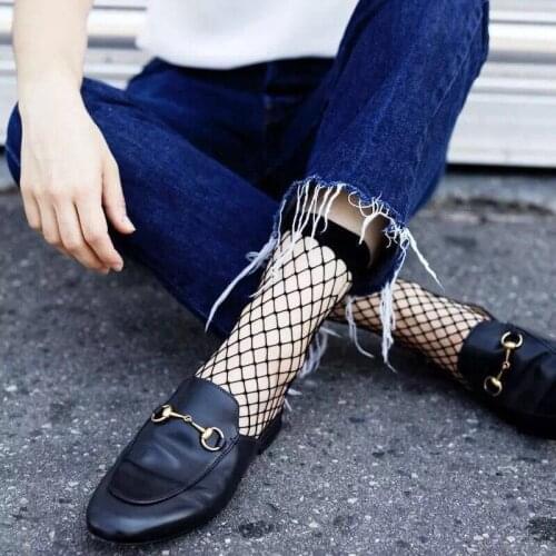 Iur clothes 5 Pairs Fashion Womens Harajuku Black Breathable Sexy Grid Mesh Hollow Nets Socks Ladies Girls Bow Sox