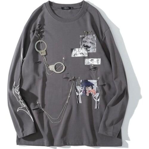 Comics Anime Manga Illustration Hook Loop Fastener Chain Design Thin Sweatshirt Streetwear Men HighStreet Pullover