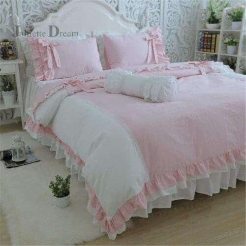 Super Sweet bedding set Elegant bowknot ruffle lace duvet cover Wedding decorative bedding princess bed sheet bed linen cover
