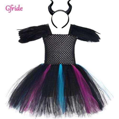 Princess Girls Halloween Witch Costume Kids Long Tutu Dress With Headband Insect Theme Sleeveless Dress Performance Clothes 2-6T