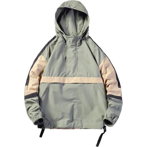 Hooded Jackets Men New Patchwork Color Block Pullover Jacket Vogue Tracksuit Coat Men Hip Hop Streetwear Jacket Men