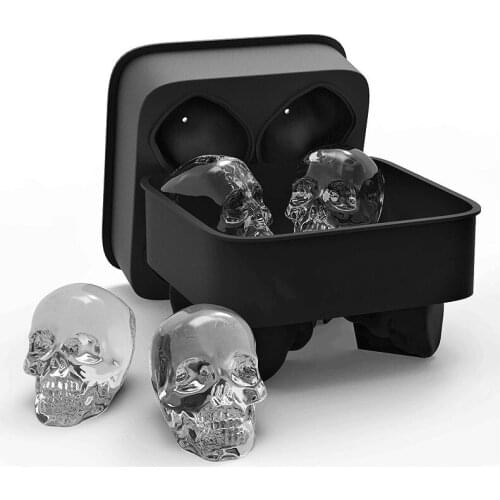 Skull ice tray with four consecutive ice hockey molds, silicone ice molds, whiskey ice cubes, personality ice cube molds