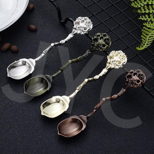 European style retro flower carving pattern spoon restaurant dessert fruit spoon stainless steel cake ice cream ice cream spoon