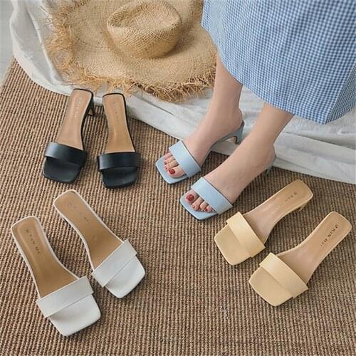 2021 Chunky Slides Women 6cm High Heels Mules Fetish Summer Blue Sandals Block Low Heels Slippers Prom Platform Stripper Shoes