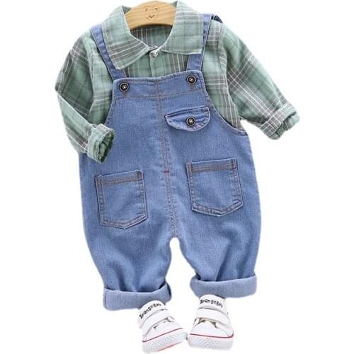 New Spring Autumn Baby Boys Clothes Suit Children Fashion Plaid Shirt Overalls 2Pcs/Sets Toddler Casual Clothing Kids Tracksuits