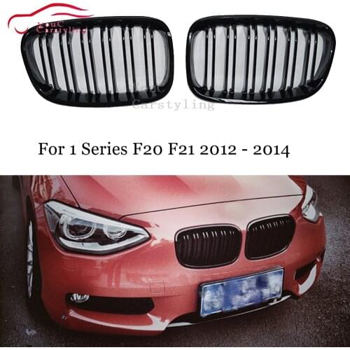 For BMW F20 Front Bumper Kidney Grille Mesh 1 Series F20 F21 2012 - 2014 5-door Hatchback 2-slat ABS Plastic Gloss Black Grille