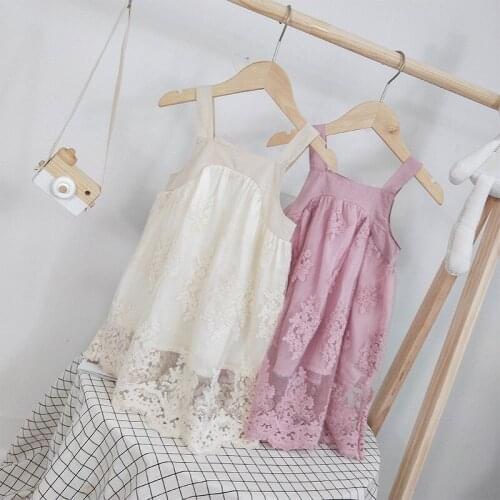 Princess Dress Fashion Korean Lace Sleeveless Sling Kids Dresses For Girls Kids Clothing Wedding Party Baby Girls Clothes Summer