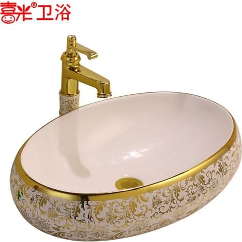 Plating gold wash basin Phnom Penh ceramic above counter basin Rectangular oval washbasin washbasin washbasin