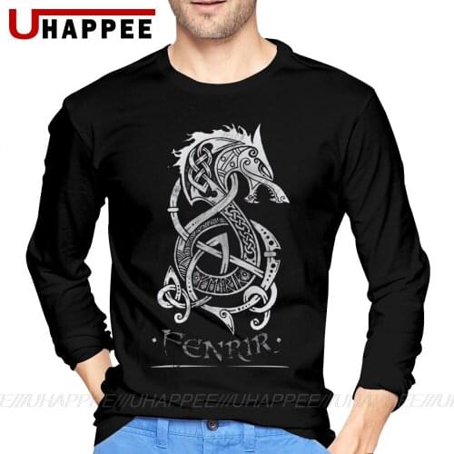 Cool Vikings The Wolf Of Norse Mythology T-shirts For Men O Neck Custom Cotton Long Sleeve Big Size Primer T-shirt