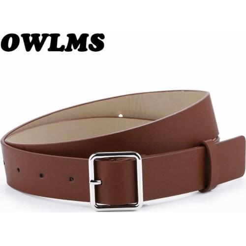 Newest Design woman belt silver square pin buckle leather belts for women wide wrap cinturon jeans black kemer party decorated