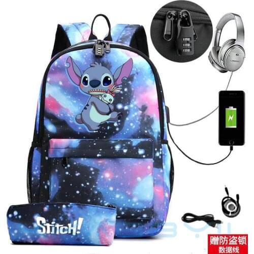 Stitch Backpack Cosplay Cartoon Travel Shoulder Bags Teens School Bags +Pencil Case Satchel Work Leisure Mochilas