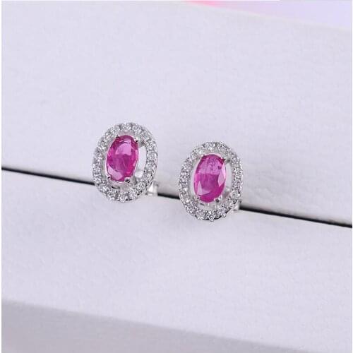 Natural Ruby stud earring Free shipping Jewelry Natural real Ruby 925 silver Gem size 3*5mm