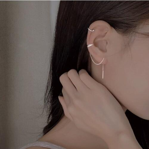 A Girl' 1pcs Korean Long Ear Line Ear Clip For Women Tassel Ear Cuff Clip on Earrings Fashion Jewelry Femme