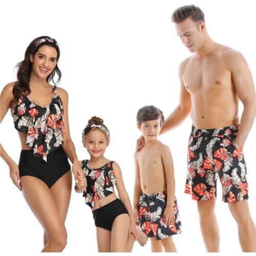 Family Matching Swimsuit Outfits Mommy And Me Clothes Father Mother Son Daughter Swimsuits Printing Parent-Child beach Swimwear