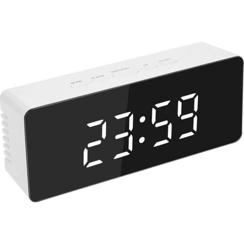 LED Temperature Display Digital Mirror Alarm Clock With Snooze Time Adjustable Brightness For Bedroom Office