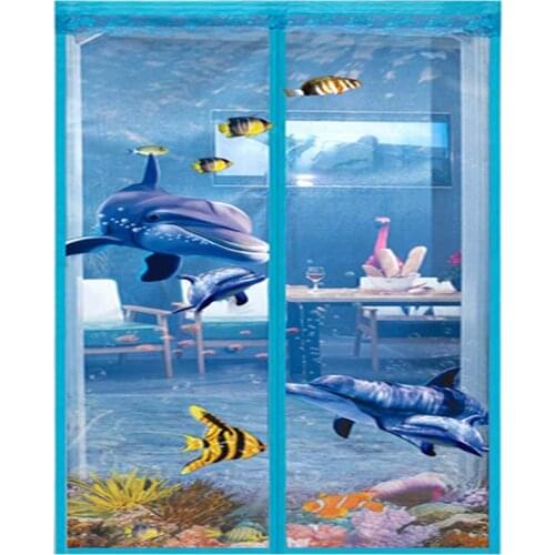 Cartoon Ocean World Dolphin Summer Anti-Mosquito Fly Bug Insect Net Child Bedroom Door Curtain Mesh Net Magnetic Automatic Close