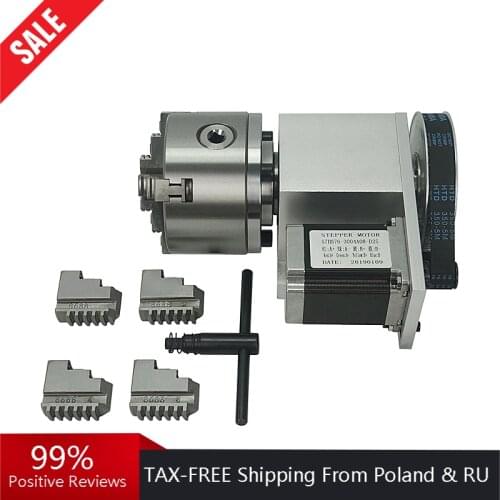 Rotary axis 4 Jaw 3 clamp 100mm chuck CNC 4th A Axis CNC dividing head Rotation 6:1 for CNC router engraving machine