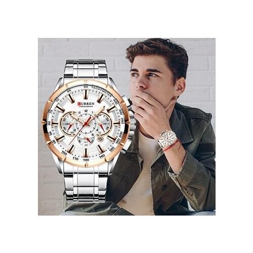 High-end quality CURREN autumn new mens steel belt watch, military multi-functional durable watch, quartz mens watch