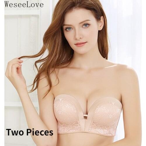 Weseelove Two Pieces Strapless Seamless Bra Anti Slip Chest Gathered Bralette Stick Invisible Underwear Women Sexy Lingerie